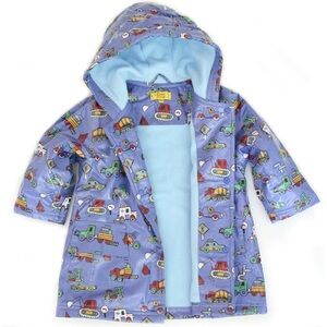 Pluie Pluie Fleece Lined‎ Truck Print Raincoat Blue Size 4/5 Outdoor Waterproof